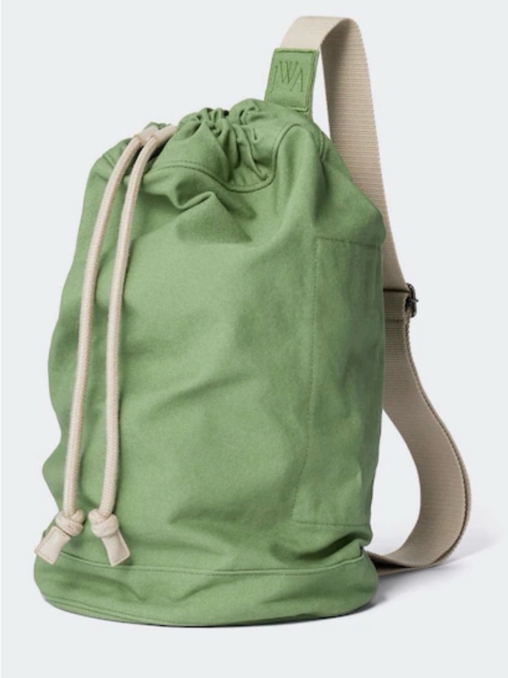 JWA Uniqlo Green Drawstring Sling Backpack with Beige Strap